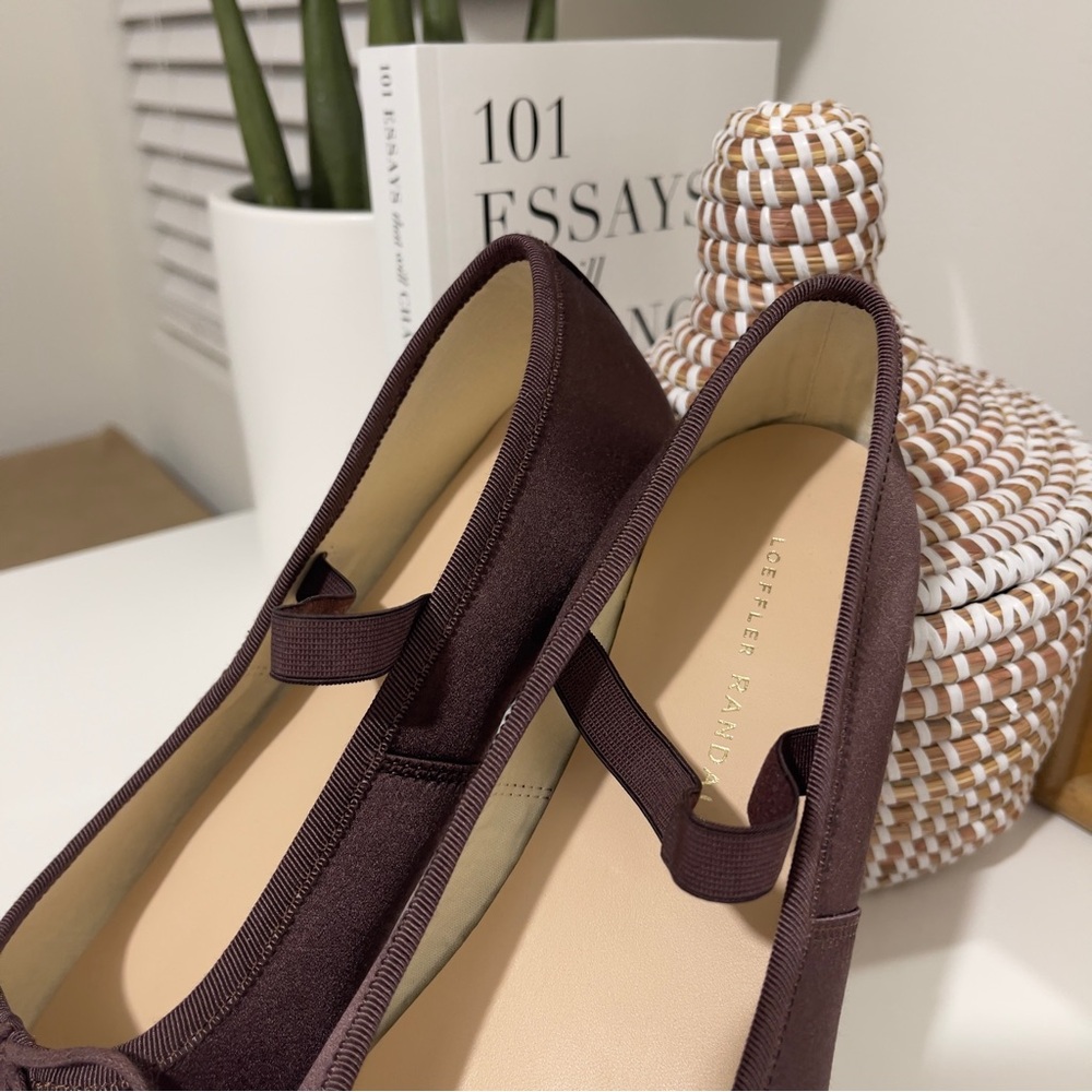 new LOEFFLER RANDALL Leonie satin bow ballet Mary Jane flats 7.5 brown - Picture 6 of 11